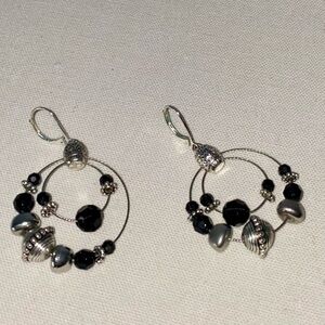 Silver and Black Hoop Earrings
